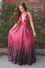 A-Line Spaghetti Straps Floor-Length Fuchsia Sequined Prom Dress DML68