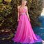 A-Line Sweetheart Sweep Train Fuchsia Chiffon Prom Dress with Beading Ruched DMQ68