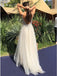 A-Line V-Neck Backless Floor-Length Ivory Tulle Prom Dress with Beading DMN20