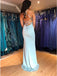 Mermaid Spaghetti Straps Sweep Train Light Blue Prom Dress with Split DMN31