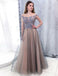 Cap Sleeves Bateau Long Tulle Beading Prom Dress with Appliques DMH29