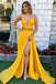 Strapless Long Yellow Prom Dress with Beading Split  Evening Gown DMH32