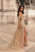 Exquisite Off Shoulder Long Sleeves Split Sequins Sexy Prom Party Dress DMI60