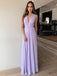 A-Line V-Neck Floor-Length Lilac Chiffon Prom Bridesmaid Dress DML74