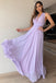 A-Line V-Neck Floor-Length Lilac Chiffon Prom Bridesmaid Dress DML74