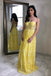 Charming A-Line Spaghetti Straps Floor-Length Yellow Lace Prom Dress DML73