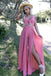 Pink Spaghetti Straps Long Chiffon Prom Dresses with Split Keyhole DML85