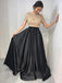 Two Piece Crew Short Sleeves Floor-Length Black Prom Dress with Beading DML89