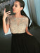 Two Piece Crew Short Sleeves Floor-Length Black Prom Dress with Beading DML89