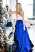 Two Piece Spaghetti Straps Floor-Length Royal Blue Prom Dress with Lace Bodice DML92