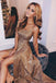Sexy A-Line Spaghetti Straps Backless Sequined Prom Dress with Split DML71