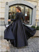 A-Line Round Neck Long Sleeves Black Long Prom Dress DMK61