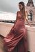 Sheath Spaghetti Straps Floor-Length Blush Prom Dress with Split DMN23