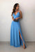 A-Line Spaghetti Straps Floor-Length Sky Blue Prom Dress with Split DMN30