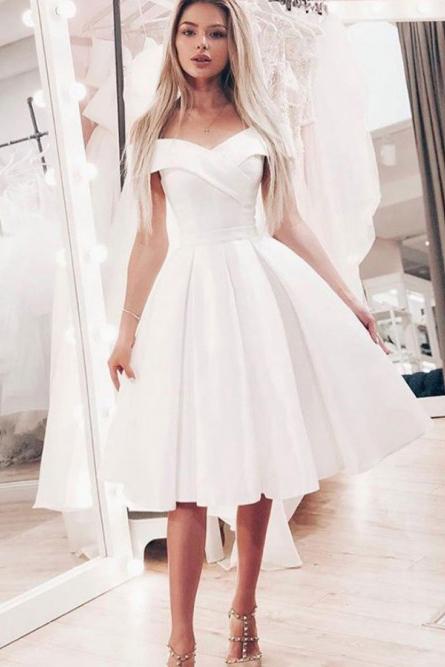 A-Line Off-the-Shoulder White Short Prom Dress, Homecoming Dresses DMN32