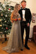 Popular V-Neck Long Silver Prom Dress with Beading Sequin Evening Dress DMS76