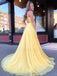 Yellow Long Chiffon A Line Prom Dresses 2020 with Lace Up Back DMS51