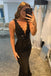 Elegant Glitter Rhinestone Mermaid Black V Neck Lace Long Prom Dress DM1936