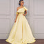 A Line One Shoulder Satin Yellow Simple Prom Dress With Ruched DMK71