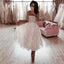 A Line Spaghetti Straps Tea Length Pearl Pink Prom Wedding Dress With Stars DMK73