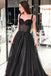 A-Line Spaghetti Straps Long Prom Dress Sleeveless Black Evening Dress DMS78