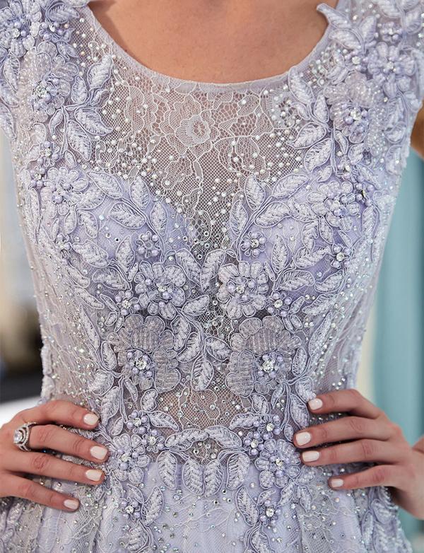 Elegant A Line Scoop Sleeveless Lavender Long Lace Prom Dress with Appliques DMF16
