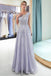 Elegant A Line Scoop Sleeveless Lavender Long Lace Prom Dress with Appliques DMF16