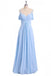 A-line Sky Blue Long Bridesmaid Dress, Off Shoulder Chiffon Long Prom Dress DMO81