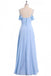 A-line Sky Blue Long Bridesmaid Dress, Off Shoulder Chiffon Long Prom Dress DMO81