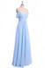 A-line Sky Blue Long Bridesmaid Dress, Off Shoulder Chiffon Long Prom Dress DMO81