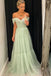 A Line Tulle Off the Shoulder Mint Long Prom Dresses Formal Evening Dress DMP004