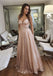Sweetheart Sequins A Line Long Prom Dresses, Pink Formal Evening Gown DMP073