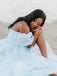 Puff Sleeves Light Sky Blue Long Prom Dress Formal Evening Dress DMP304