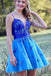 Cute A Line Spaghetti Straps Royal Blue Short Homecoming Dresses with Beading DMD43