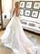 Beautiful Ball Gown V Neck Spaghetti Straps Backless Long Wedding Dresses with Train DME23