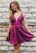 A Line V Neck Backless Red Short Homecoming Dresses, Pretty Short Prom Dresses DMM61