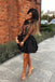Charming A Line Long Sleeves Lace Black Short Homecoming Dresses DMM60