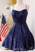 Sparkly Navy Blue A Line Spaghetti Straps Sequin Mini Homecoming Dresses DMHD5