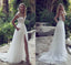 Lace Boho Off the shoulder Cap Sleeves Long Country Slit Wedding Gown, Beach Wedding Dress DM242