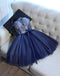 Cute Navy Blue Sweetheart Tulle Beaded Appliques Short Homecoming Dress DMD45