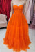 Orange A Line Tulle Long Prom Dress Strpless Formal Evening Dresses DMP130