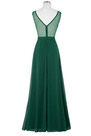 Chiffon Beaded Green V-back Long Formal Mother Of Bridal Dresses K748
