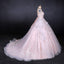Romantic Pearl Pink Ball Gown Wedding Dress, Sweetheart Appliques Bridal Gown DMQ24