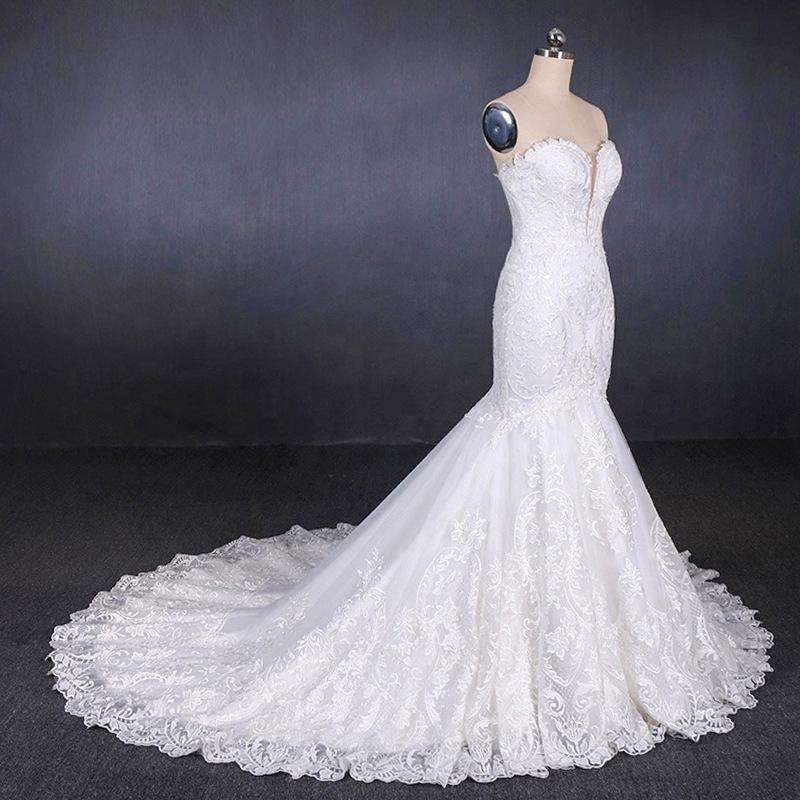 Mermaid Sweetheart Lace Appliques Long Cheap Wedding Dresses DMQ10