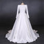 Simple A Line Long Sleeves Satin Wedding Dress, New Arrival White Long Bridal Gown DMQ13