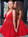 Blue Appliques Beaded Sleeveless A Line Tulle Short Homecoming Dresses DMO78