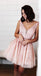 Blue Appliques Beaded Sleeveless A Line Tulle Short Homecoming Dresses DMO78