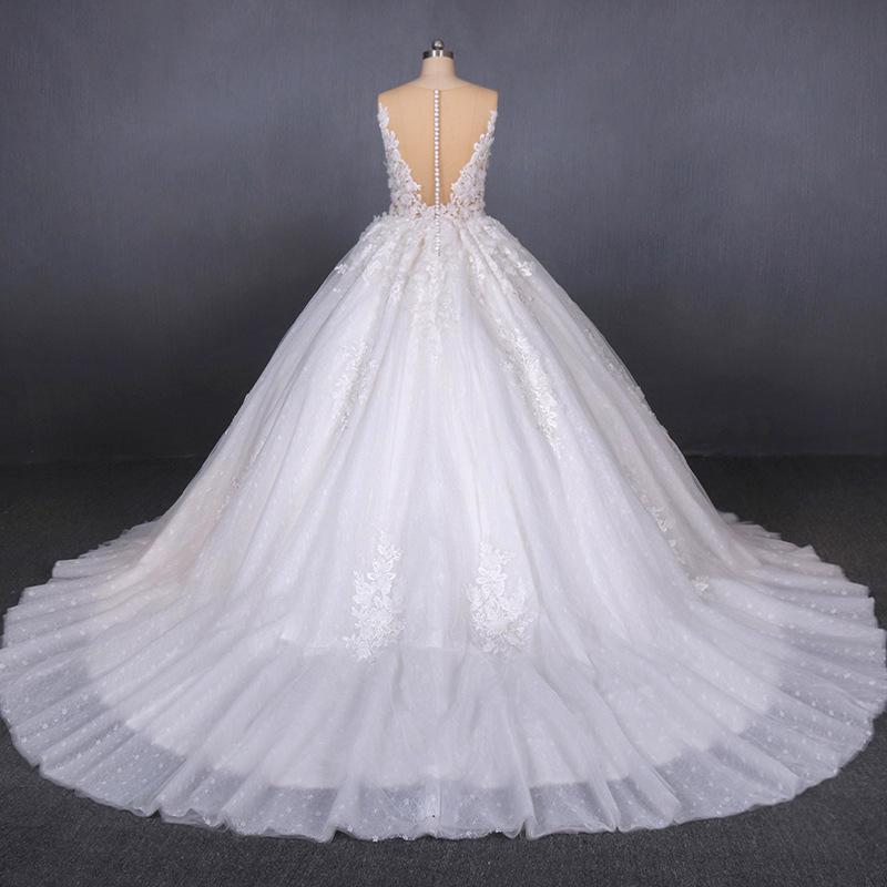 White Appliques Tulle Ball Gown Princess Wedding Dress, Bridal Gown DMQ31