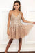 V-Neck Short Prom Homecoming Dress with Appliques Beading DMO36
