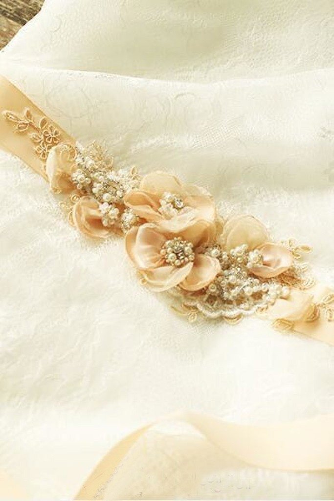 Cute Nude Blush Bridal Sash Floral Lace Rustic Wedding Belt BS16